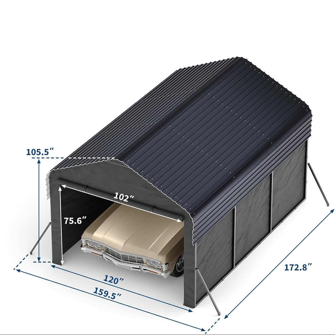 Garvee 10' X 15' Enclosed Metal Carport, Steel Heavy Duty Carport for All-Weather, Permanent Shelter for Cars, Motorcycles, ATV, or Boats, N.W. 660 Lbs