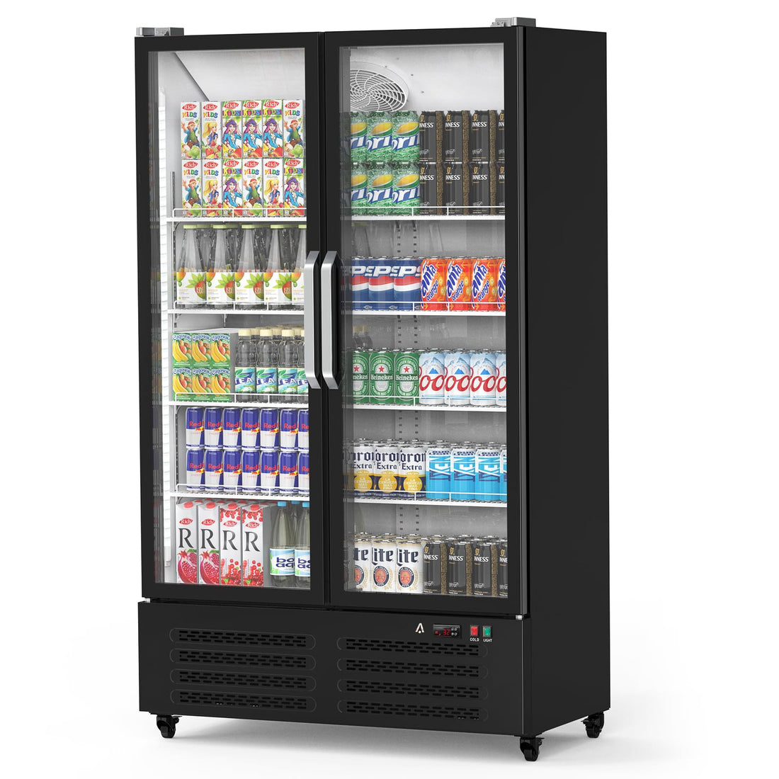 Commercial Refrigerator, 2 Door Display Fridge Merchandiser Upright Beverage Cooler, Double Glass Door Fridge with Adjustable Shelves & Drink Organizers, 25.5 Cu. Ft. Black
