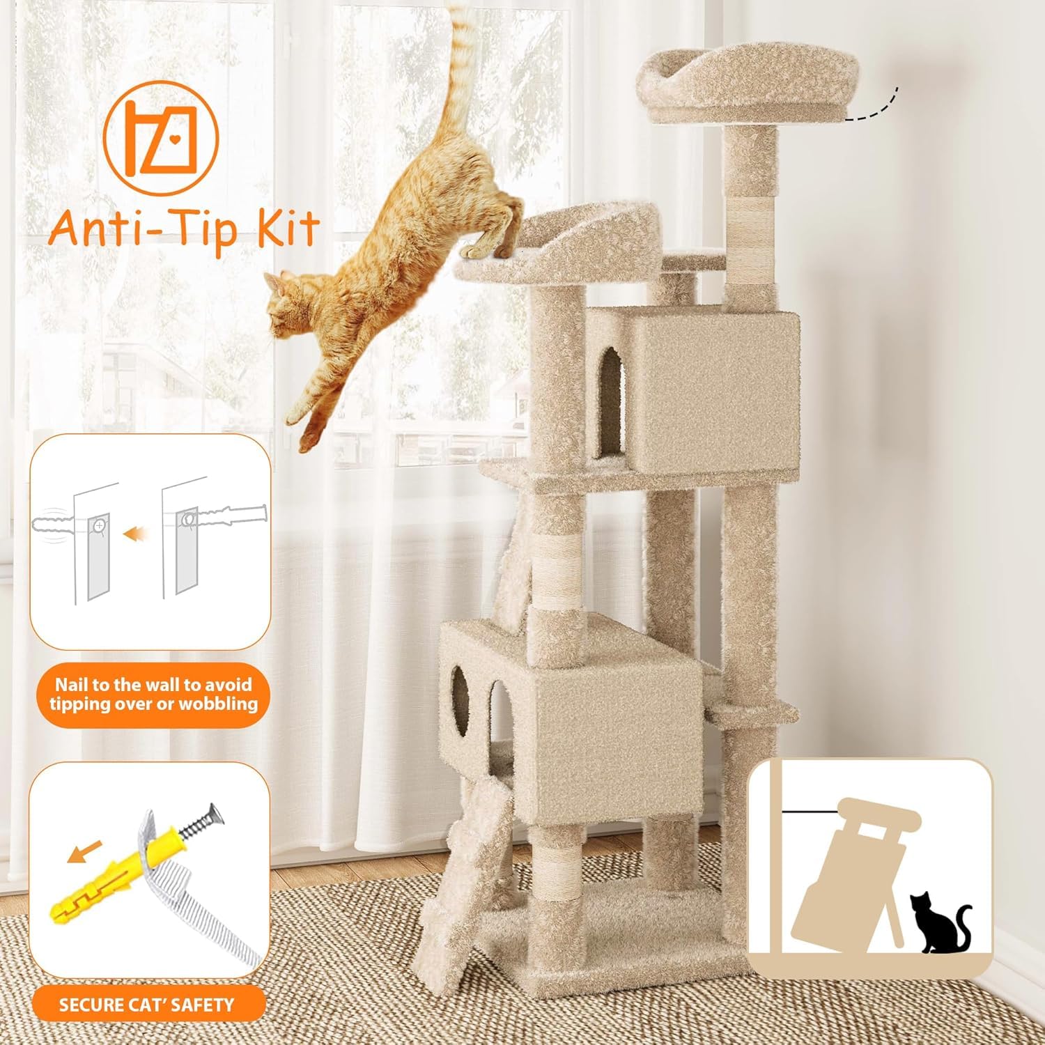 thumbnail image 2 of 46 Inch Cat Tree Aesthetic For Large Cats, With Scratching Posts, Perches & Real Branch Design, Sturdy Base - Luxury Gift For Cat Lovers 2 of 11