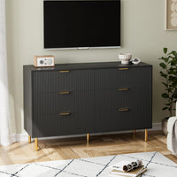 Garvee Black Dresser, Modern 6 Drawer Dresser for Bedroom with Gold Handle and Large Drawer, Wood Double Chest of Drawers and Storage Organizer for Living Room, Hallway, Entryway