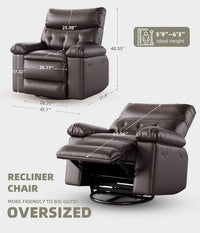 Garvee Oversized Wide Recliner Chair - Heat and Massage, PU Leather Large Manual Recliner for Adults, Ultimate Comfort Lazy Boy with 1.5X Sponge Filling and Easy Recline Mechanism for Relaxation