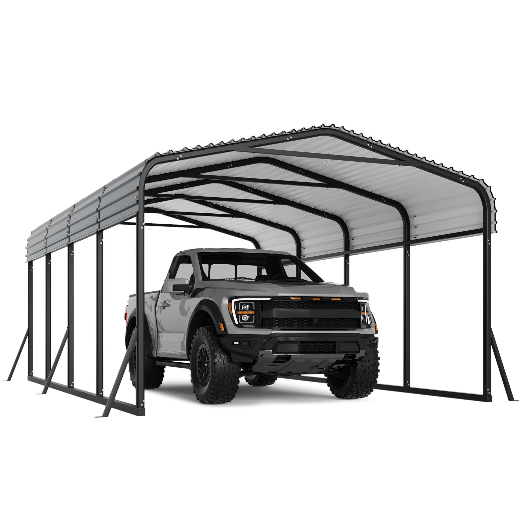 Garvee 12' × 20' Metal Carport, Galvanized Steel Roof Outdoor Shelter