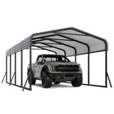 Garvee 12'x20' Heavy Duty Metal Carport - Galvanized Steel Roof Outdoor Shelter for Tractors, Boats & Cars, Grey - Grey