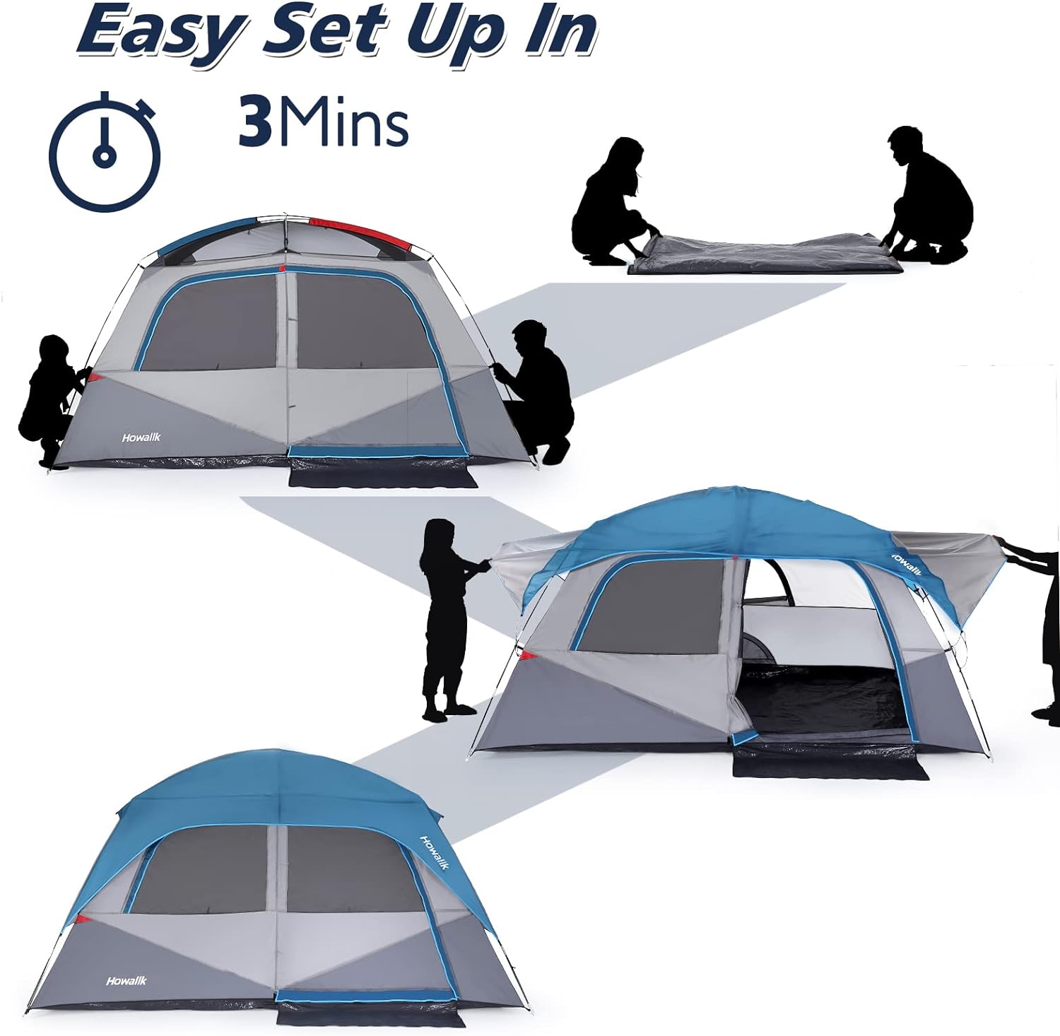 Camping Tent, Tent for Camping, Easy Set up Camping Tent 4 Person and 6 Person for Hiking Backpacking Traveling Outdoor (6 Person Instant), Light Blue