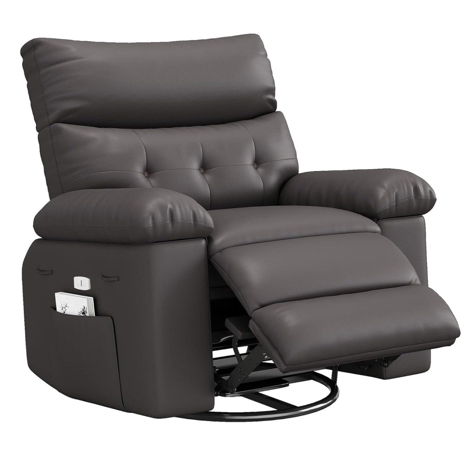 Garvee Extra Wide Comfort Recliner Chair for Adults - Oversized Manual PU Faux Leather Sofa - Overstuffed Arms & Back, Side Pocket, Comfortable Reclining - Living Room, Bedroom - Coffee