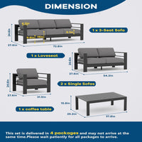 Garvee 5-Piece Dark Gray Aluminum Patio Furniture Set with Weather-Resistant Cushions, Heavy-Duty Frame, Removable Cushions, L-Shaped Sectional, Outdoor Lounge