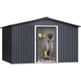 Garvee 10' x 8' Metal Storage Shed for Outdoor, Steel Utility Tool Shed Storage House with Lockable Door Design, Large Metal Storage Shed for Garden, Backyard, Patio, Grey - Dark Grey
