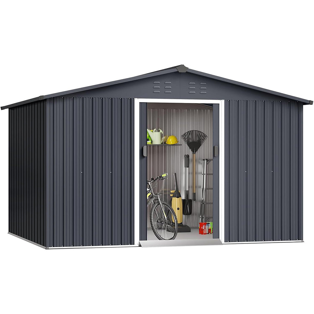 Garvee 10' x 8' Metal Storage Shed for Outdoor, Steel Utility Tool Shed Storage House with Lockable Door Design, Large Metal Storage Shed for Garden, Backyard, Patio, Grey