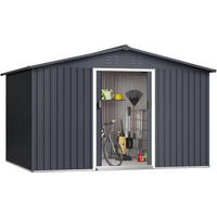 Garvee 10' x 8' Metal Storage Shed for Outdoor, Steel Utility Tool Shed Storage House with Lockable Door Design, Large Metal Storage Shed for Garden, Backyard, Patio, Grey