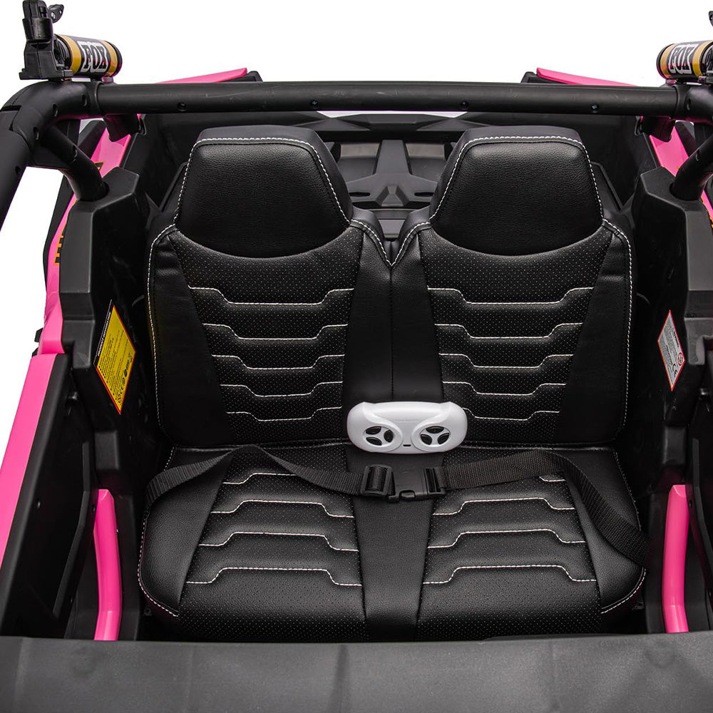 Garvee Ride - P Series: 24V 2 Seater Kids Ride on UTV Car For age 3+, w/Remote Control, 4WD Powerful Electric Vehicle with 4x75W Motors, 4 Shock Absorber, Leather Seat, Music and Light - Pink