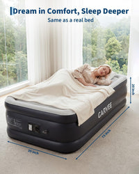 Garvee 20" Raised Air Mattress with Built-in Electric Pump, Self-Inflating in 3–4 Minutes, Leak-Resistant PVC with Soft Flocked Top, Portable Inflatable Guest Bed for Travel, 300–400 lb, Twin, PVC Navy Blue + Gray