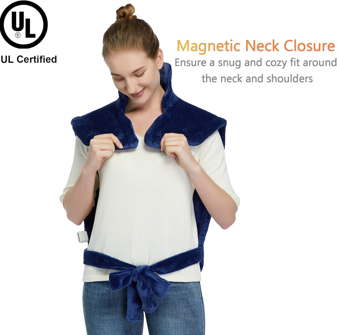 Garvee Heating Pad for Neck and Shoulders Back Pain Relief, Electric Weighted Heating Pads with Auto Shut Off Large, Full Body Back Heat Pad Fast Heating, 4 Temperature Settings (Navy Blue, 33"x22")