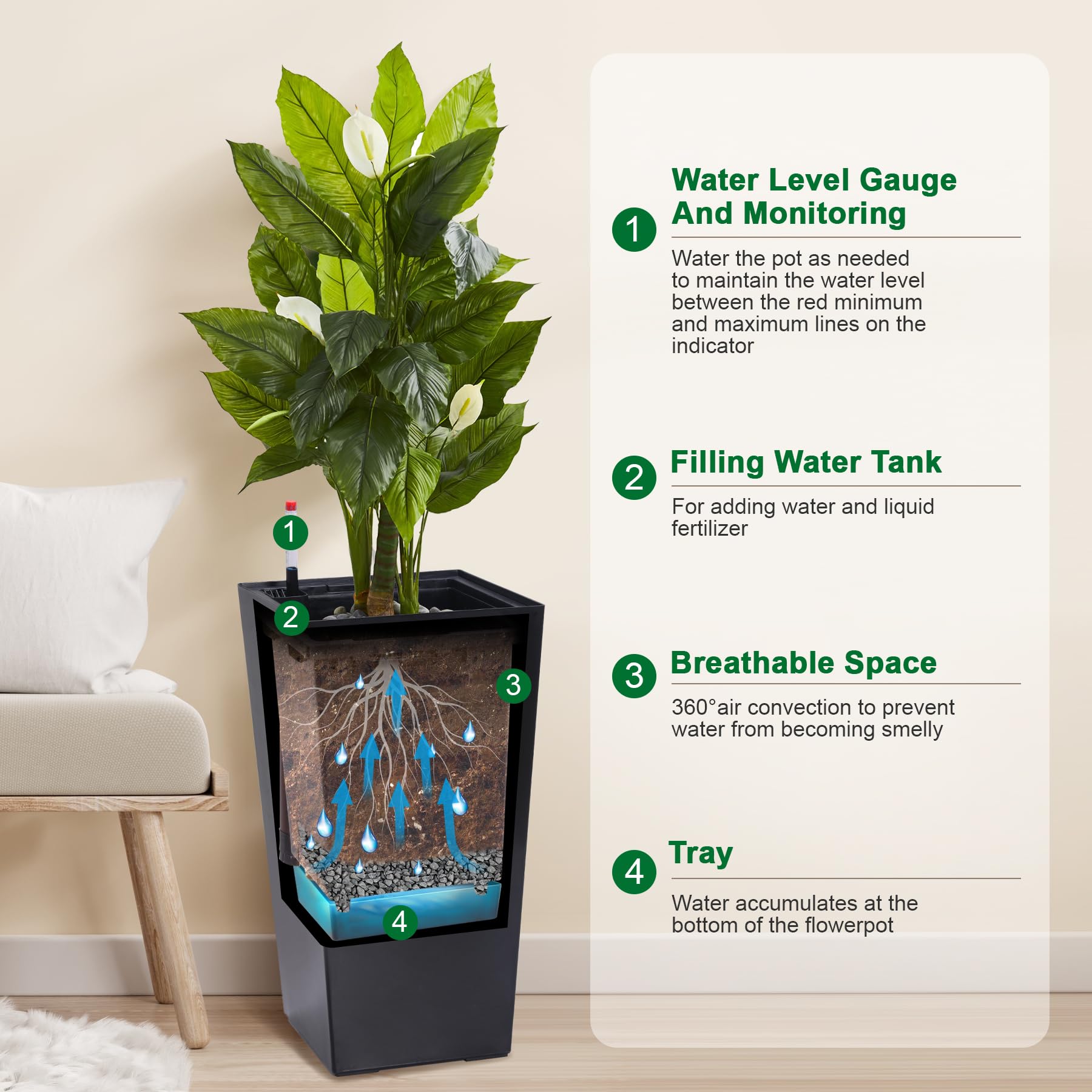 elevate plant pots Garvee Large Outdoor Tall Planter Black Flower Pots, 23