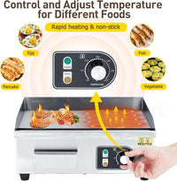 Garvee 22-Inch Commercial Electric Grill 1600W Non-Stick Stainless Steel Adjustable Temp 122°F-572°F for Home & Restaurant(WITH PLUG)