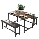 Garvee Dining Table Set for 4 with Upholstered Benches, Space-Saving, Rectangular, Rustic Brown, Metal Frame, MDF Board, Perfect for Home, Kitchen, Dining Room - Vintage