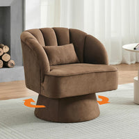 Garvee Swivel Barrel Chair - Velvet Upholstered Modern Armchair with Striped Backrest & Plush Padding, Round Lounge Chair for Living Room, Bedroom, Small Spaces, Brown