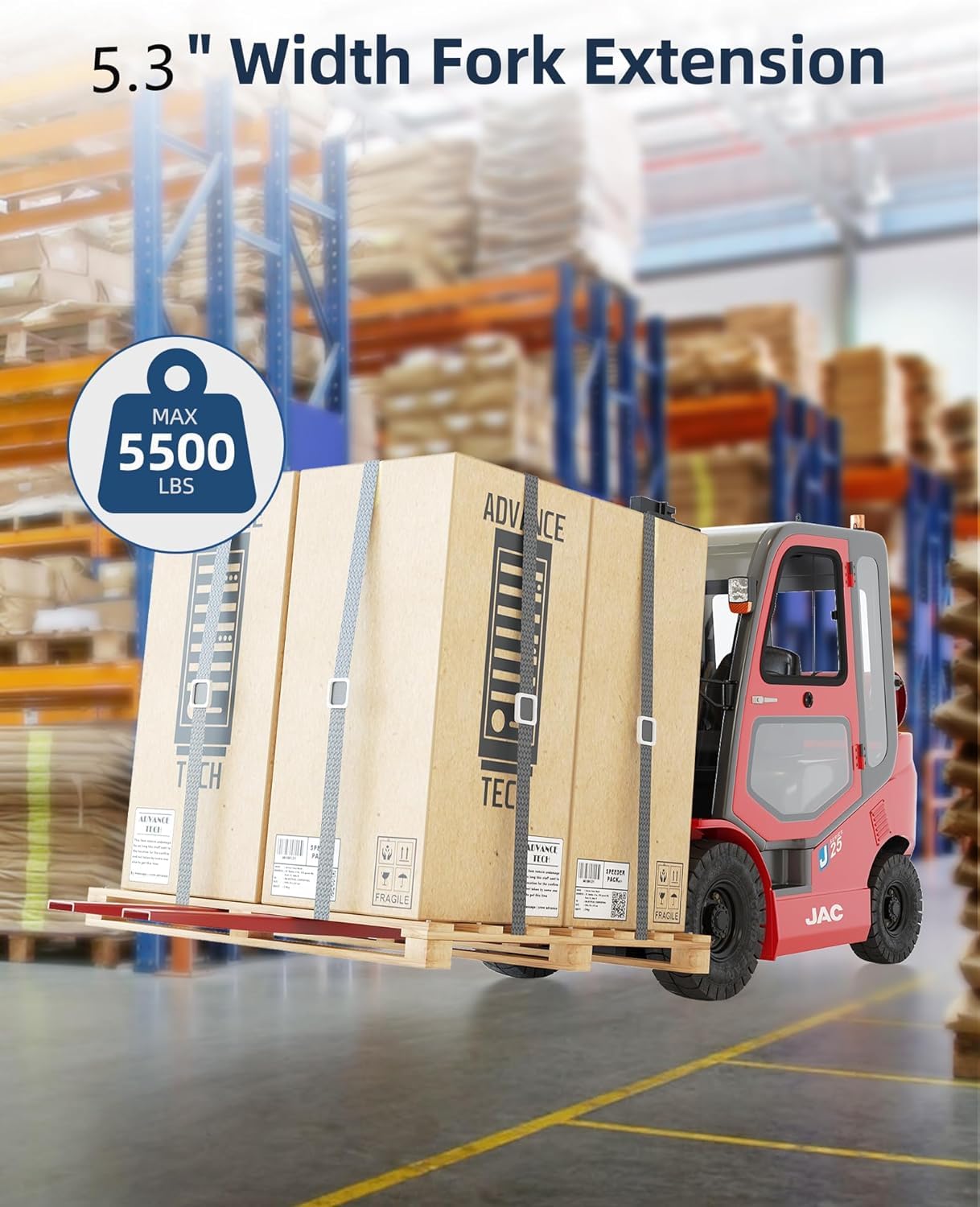 GARVEE forklift fork extensions 5.3 inch width and 5500 lb capacity for warehouse pallet lifting