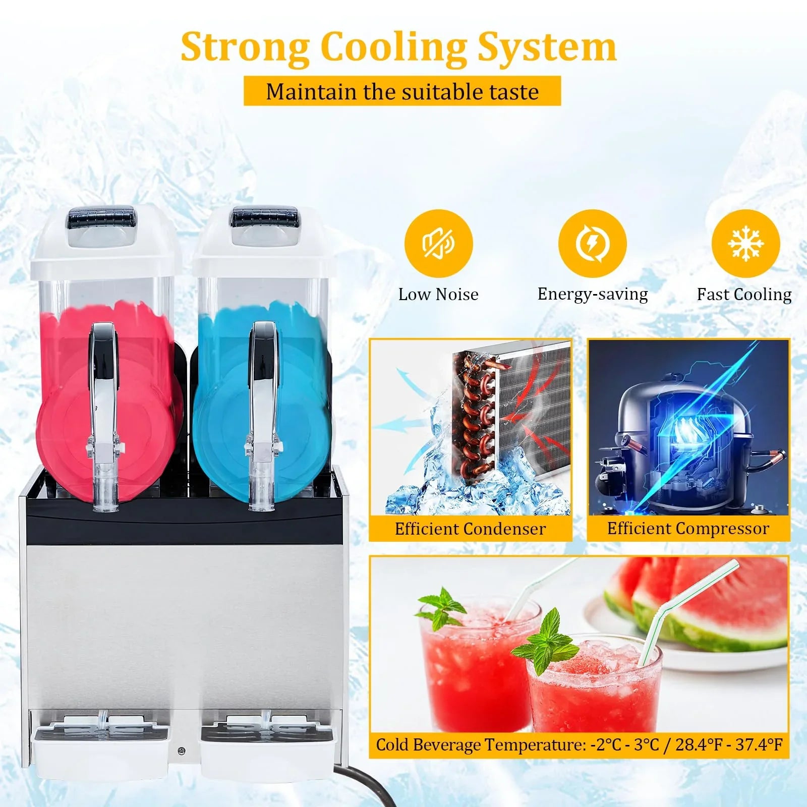 Garvee Commercial Slushy Machine 24L Double Tank , 700 Watts Rapid Refrigeration & Blending , Stainless Steel & PC , Easy Maintenance & Considerate Features , Restaurants Cafes Bars