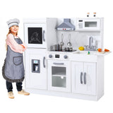 Garvee Kids Kitchen Playset, Wooden Chef Pretend Play Set with 20 PCS Cookware Accessories, Wooden Cookware Pretend with Ice Maker, Microwave, Oven, Range Hood, Sink, Real Lights & Sounds，White - White