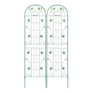 Decorative iron plant trellis with floral design, perfect for outdoor and indoor use.