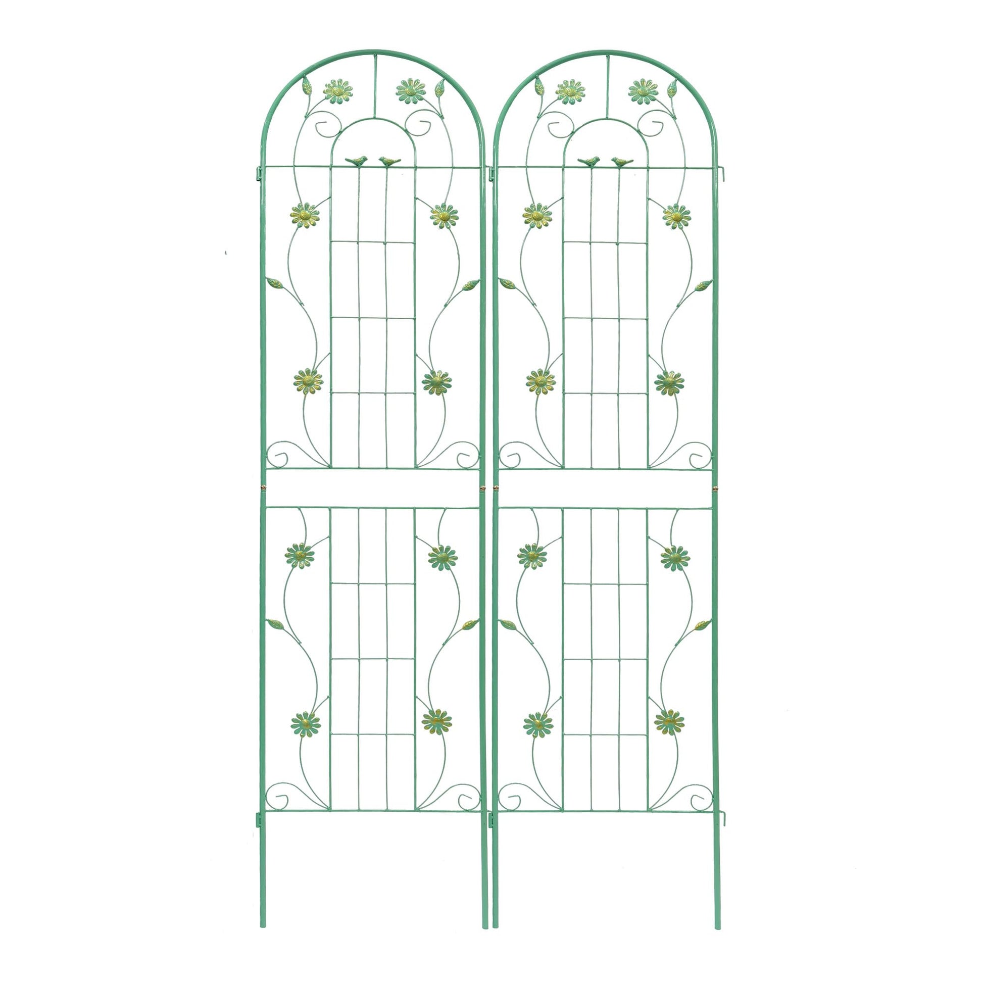 Decorative iron plant trellis with floral design, perfect for outdoor and indoor use.