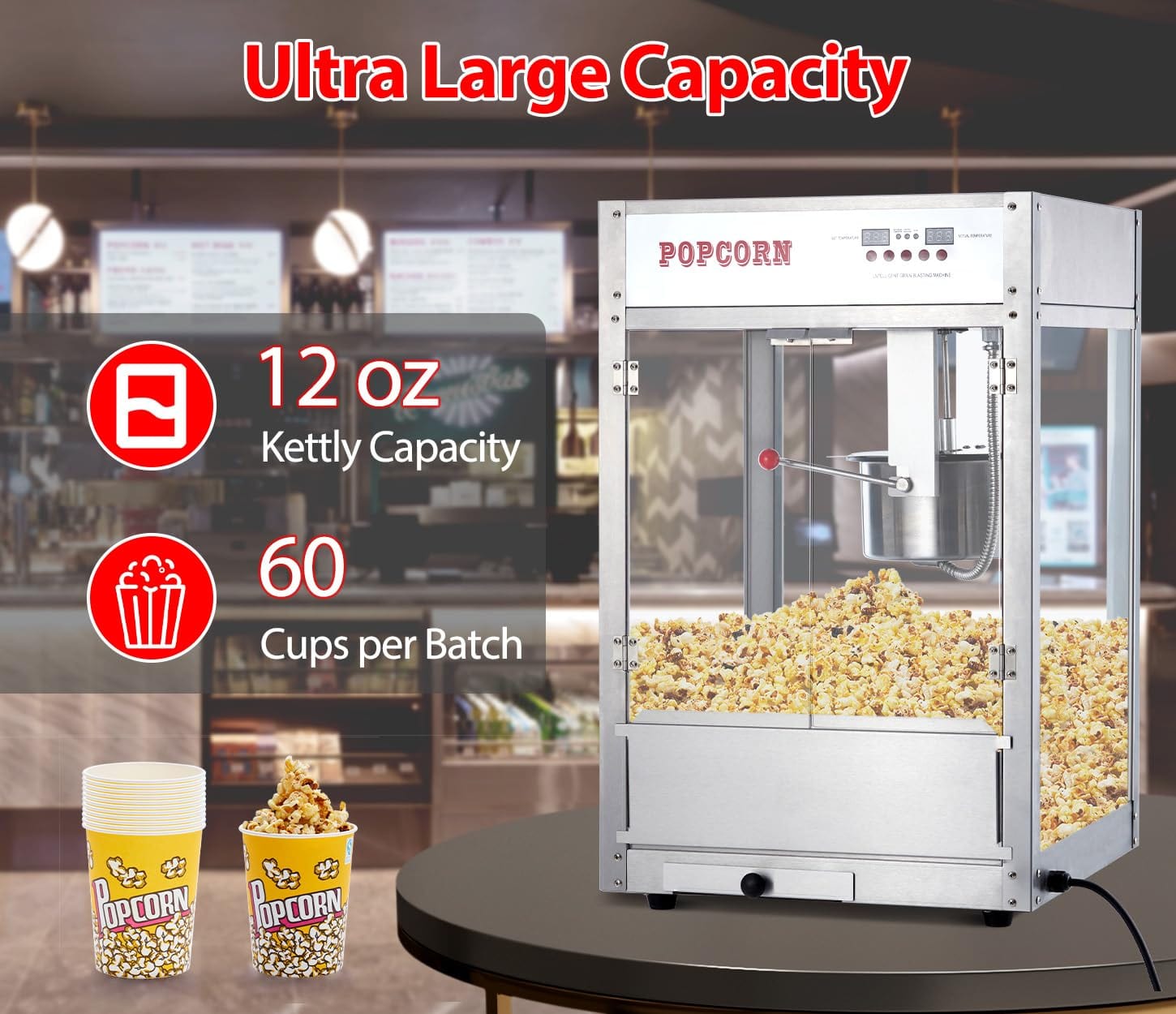 12oz Commercial Popcorn Machine, Temp Control & Digital Display - GARVEE