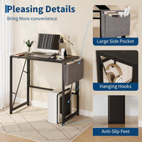 Garvee Folding Computer Desk for Small Spaces, 31.5 in Portable Home Office Writing Desk - Side Storage Pocket - Headphone Hook - Easy-Fold Space-Saving Table - Color: Black