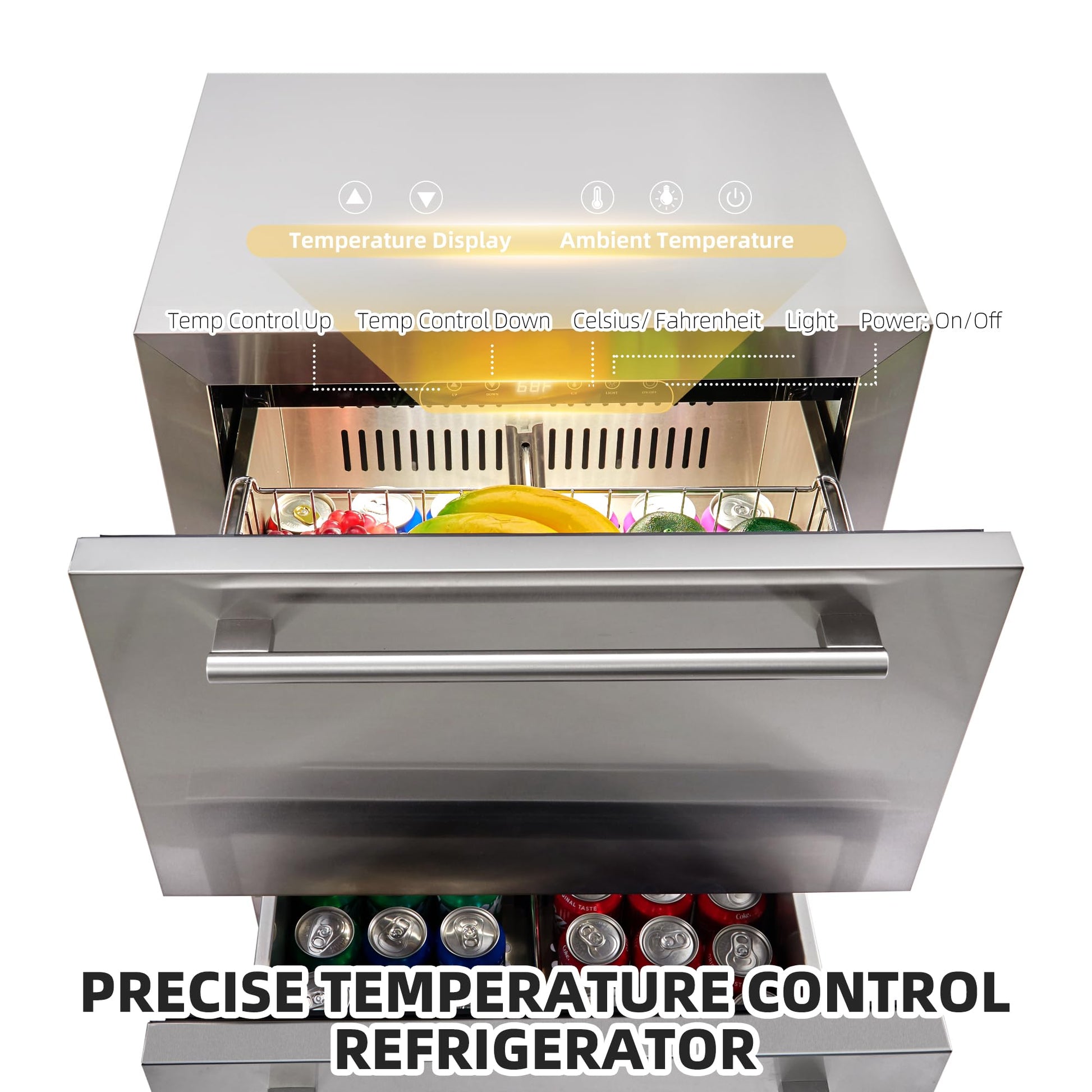 GARVEE 24 Inch Wide Drawer Refrigerator, Built-In Wine, And Beverage Refrigerator Under The Counter, Anti-Fingerprint, for Indoor and Outdoor Use