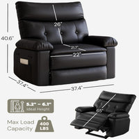 Garvee Recliner Chair for Adults, PU Leather Manual Recliner with Side Pocket, Lazy Chair with 1.5X Sponge Comfort Arm and Back for Living Room, Bedroom, Black