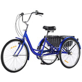 Garvee 3 Wheel Bikes for Adults, 7 Speed Tricycles for Adults, 24 inch Adult Tricycles for Women Men Seniors with Dual Chain, Rear Basket and Bag, Adult Trikes for Shopping, Beach and City, Blue - Blue
