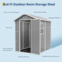 Garvee Durable Waterproof Resin Outdoor Storage Outdoor Storage with Floor – 4x6 FT, Window, Sloped Roof, Lockable Door, Easy Assembly – Perfect for Patio, Backyard, Lawn Mower, Bike & Tool Storage – Light Gray