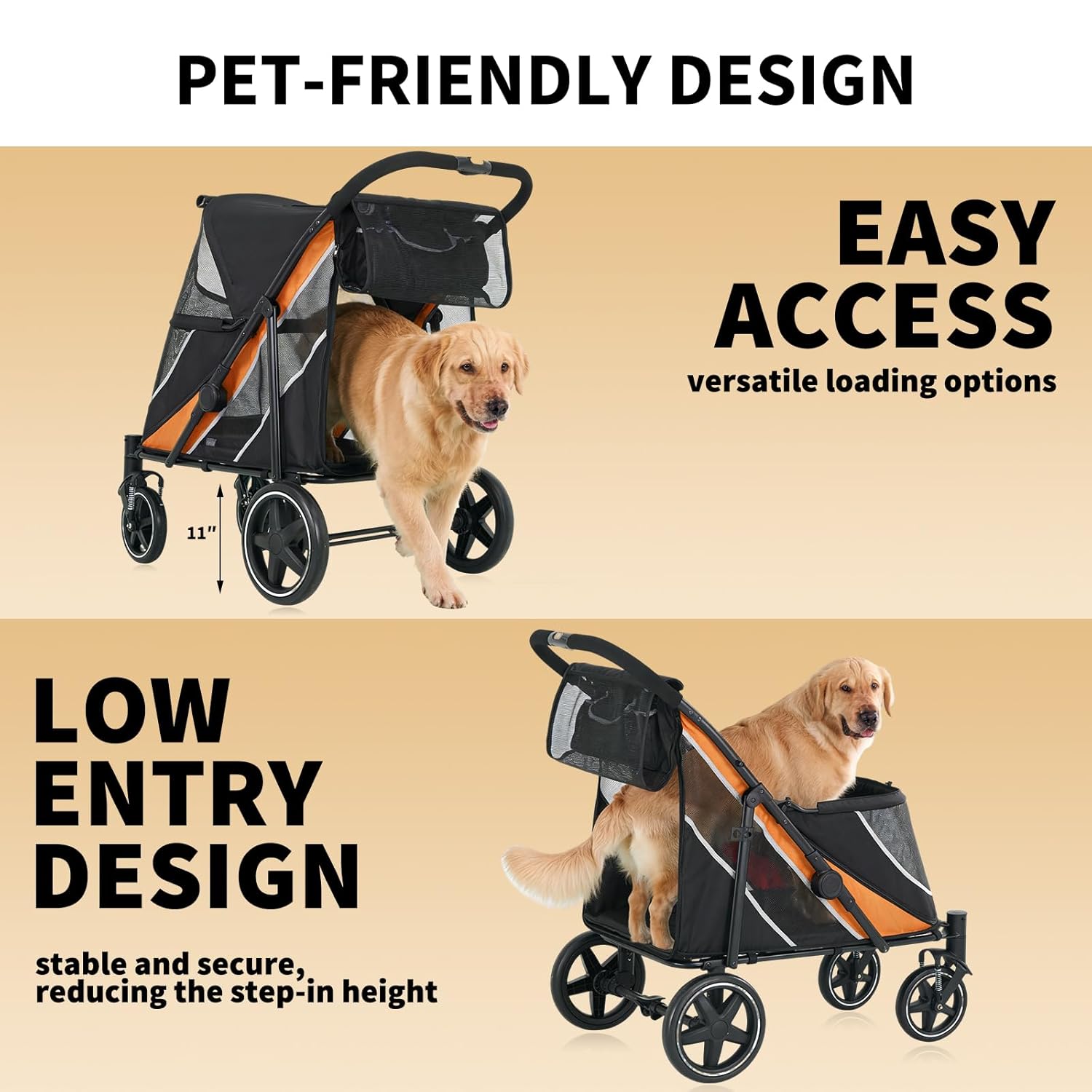 how to make a large dog stroller Garvee Large Dog Stroller for Large Dogs 88 lbs, One-Step Fold Pet Stroller with 11" All-Terrain Wheels, 360° Rotatable Front Wheels & Brakes, Heavy