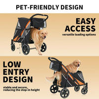 Garvee Large Dog Stroller for Large Dogs 88 lbs, One-Step Fold Pet Stroller with 11" All-Terrain Wheels, 360° Rotatable Front Wheels & Brakes, Heavy Duty, Dual Entry Doors for Senior Dogs, Orange