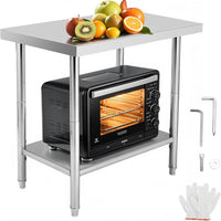 Garvee 36"L x 24"W x 35"H Nsf Stainless Steel Table Work Table with Adjustable Undershelf, Detachable Trash Bag Holder, Metal Work Table Workbench for Home Kitchen Restaurant Outdoor