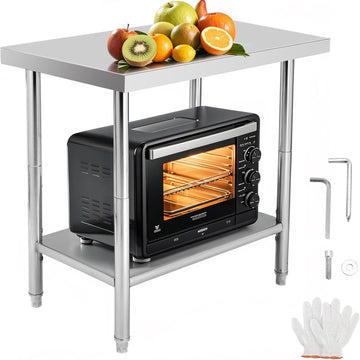 Garvee 36"L x 24"W x 35"H Nsf Stainless Steel Table Work Table with Adjustable Undershelf, Detachable Trash Bag Holder, Metal Work Table Workbench for Home Kitchen Restaurant Outdoor