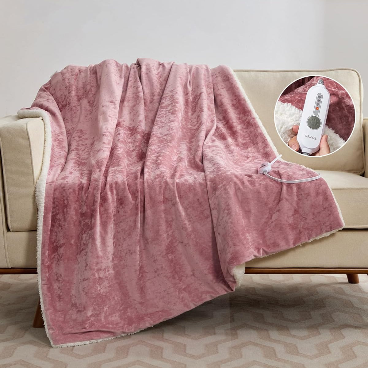 Garvee Pink Heated Throw Blanket, Electric Throw Blanket, Velvet Soft Fast Heating Blankets Throw, 4 Heat Levels & 4H Auto Off, Machine Washable, Over-Heat Protection, ETL Certified, 50" x 60"