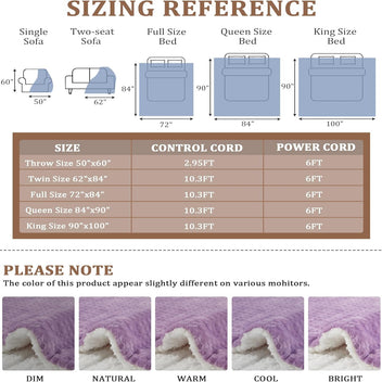 Garvee Electric Heated Blanket King Size with Dual Controllers, Fast Heating Throw with 4 Adjustable Heat Levels, Soft Waffle Embossed, Machine Washable, 90"x100" Purple