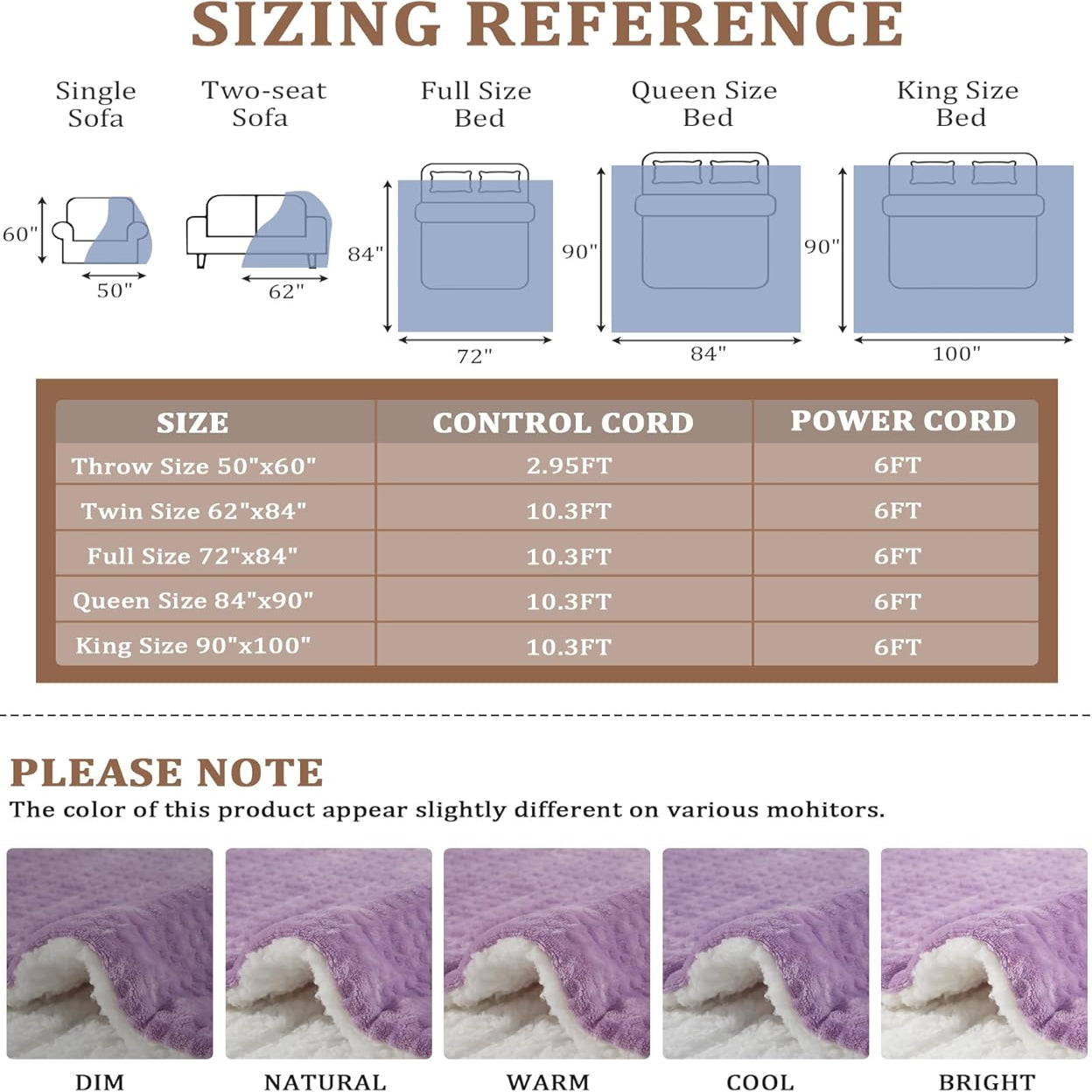 Garvee Electric Heated Blanket King Size with Dual Controllers, Fast Heating Throw with 4 Adjustable Heat Levels, Soft Waffle Embossed, Machine Washable, 90"x100" Purple