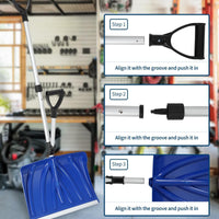 Garvee Ergonomic Snow Shovel – 18" Aluminum-Edged Blade with Assisted D-Ring Handle – Lightweight Snow Pusher for Patio, Garden, Yard – Blue Shovel with Silver Pole