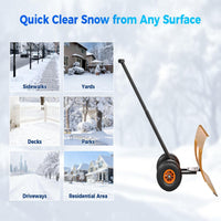 Garvee 29" Snow Pusher Shovel with Wheels - Heavy Duty Steel, 5-Position Adjustable Blade, Ergonomic Handle, Anti-Skid Wheels, Powder-Coated, Orange, for Driveway & Sidewalk
