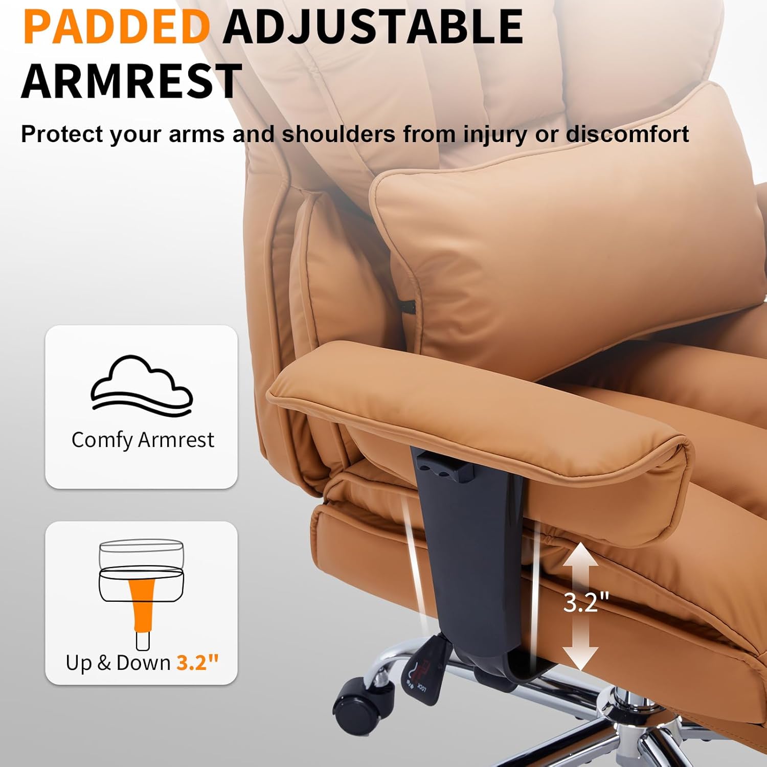 Garvee Big and Tall Computer Gaming Desk Chair, 400 LBS Capacity, Ergonomic High-Back Executive Office Chair with Footrest, Padded Adjustable Armrest, for Heavy People, Long Hours, Brown