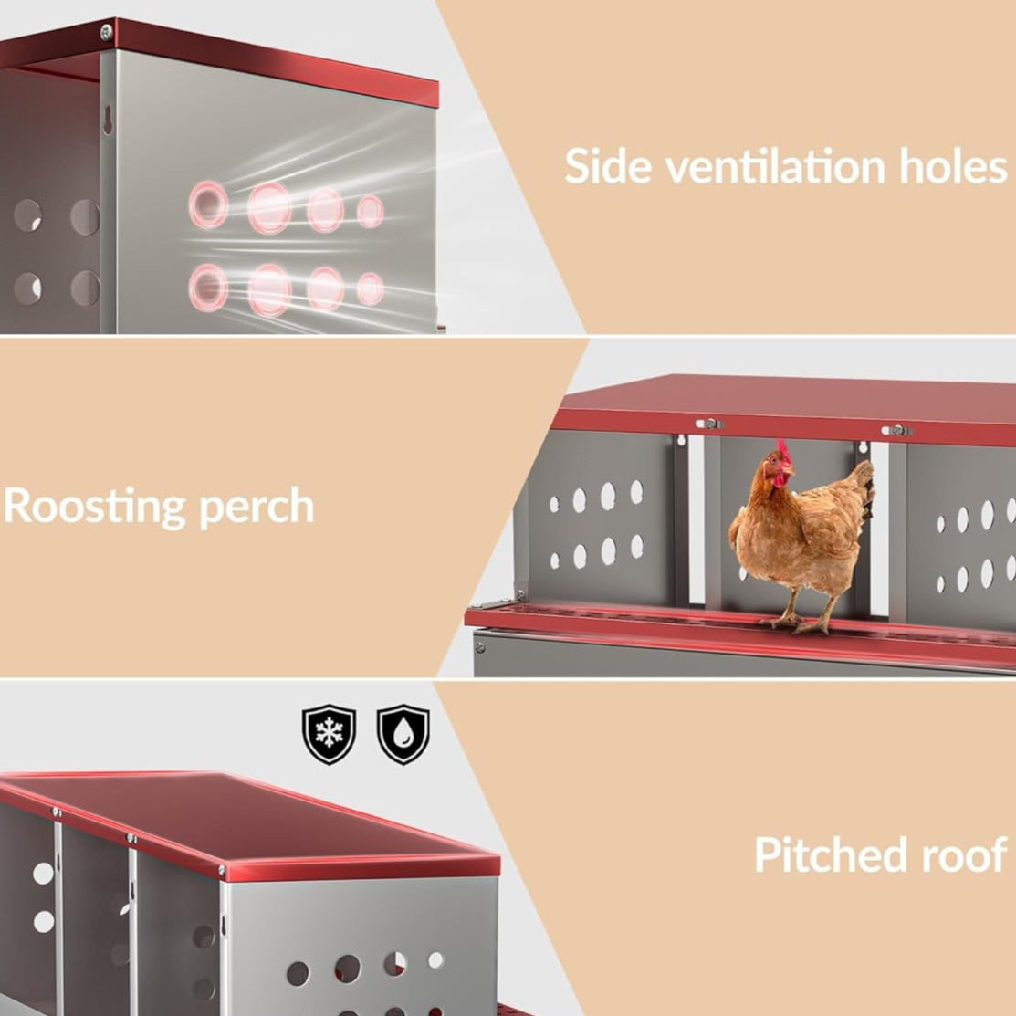 Garvee 10-Compartment Galvanized Steel Nest Box - w/Perch Rod, Egg Tray & Ventilation, Rustproof for Poultry Coops Quick Assembly