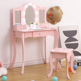 Garvee Kids Vanity, Girls Vanity Table with Mirror, Light,Stool & Drawer, 2 in 1 Wooden Princess Makeup Desk Dressing Table, Toddler Vanity,Pretend Play Vanity Set for Kids - Pink With 3 Storage