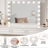 Garvee Vanity Mirror with 17 Dimmable LED Bulbs, Tabletop Lighted Mirror with Lights, Makeup Mirror with 3X Magnification, 3 Colors Modes,Touch Control, USB Charging Port, 32”x24”, White