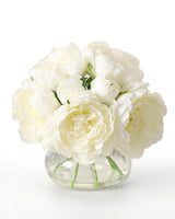 Garvee Artificial Peonies Flowers with Vase, Mixed White Silk Peony Bouquet for Wedding, Party, Home Decor, Table Centerpiece, Clear Glass Vase - White Silk Peony