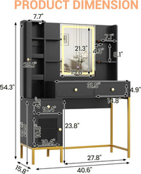 Garvee Vanity Desk with Light & Mirror, Vanity Table with Charging Station & Cabinet