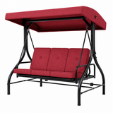 Garvee 3-Seat Outdoor Porch Swing with Adjustable Canopy, 800 lb Heavy-Duty Steel Frame, 180° Reclining Patio Swing Bed with Cushions, Pillows & Cup Trays, Red - Red