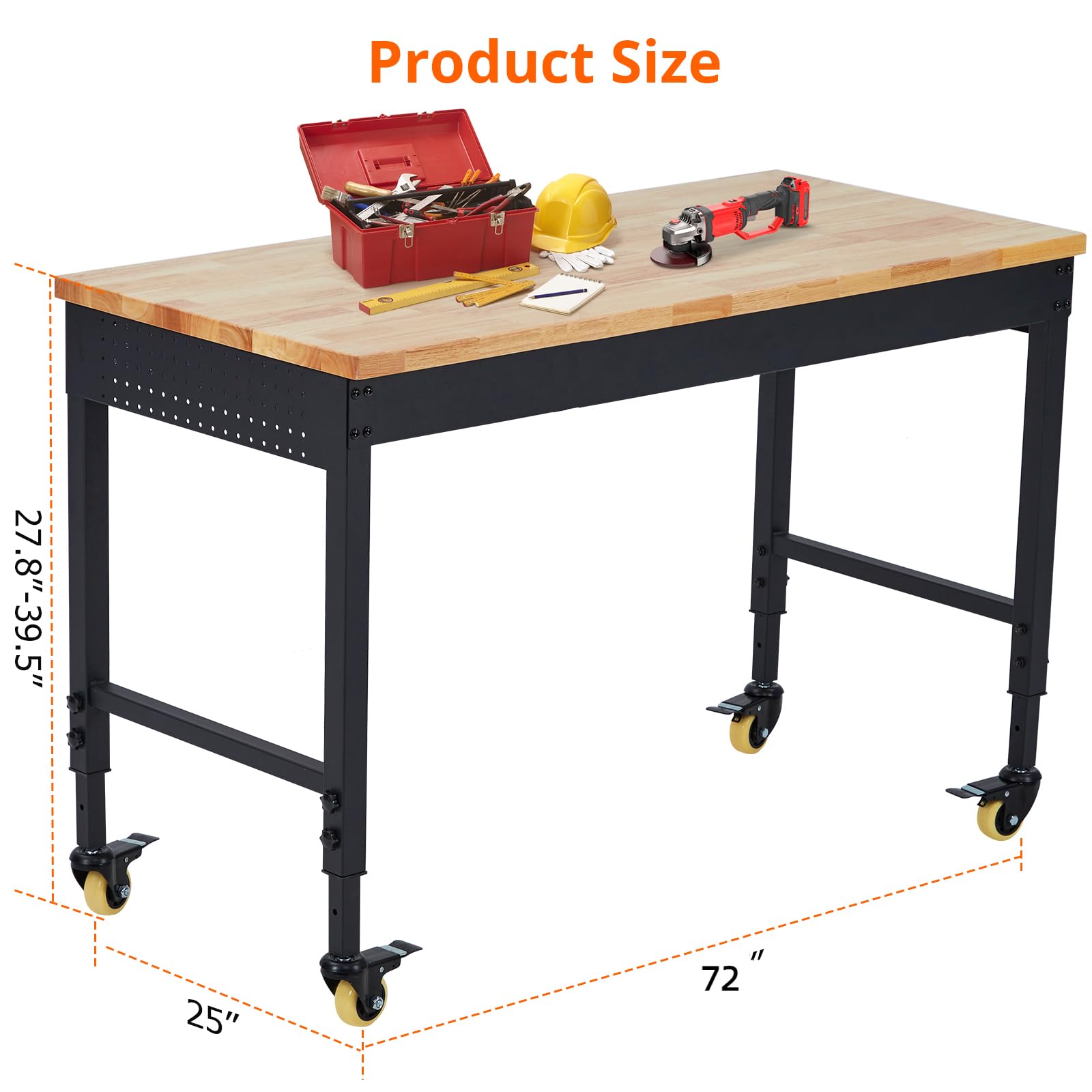 2000 Lbs Workbench for Garage, 72" with Outlets & Wheels
