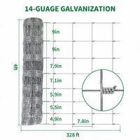 Garvee 4' × 328' Farm Fence, 14-Gauge Heavy Zinc Galvanized Field Wire Fencing with Hinge Knot for Cattle, Goats, Sheep & Deer