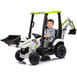 Garvee Ride - P Series: 4-in-1 Ride-On Tractor for Kids: Excavator, Bulldozer, Removable Tent, 12V Battery, Remote Control, Front Loader, Horn, EVA Tires - White - White